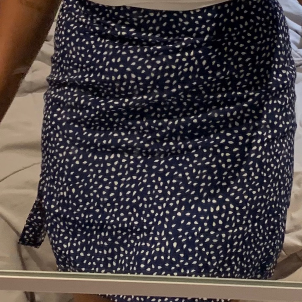 Polka Dot Blue Mini Skirt w/slit